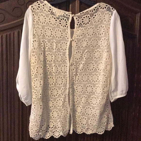 Sheer Cream Stunner Top w/ Button Embroidered Back - Picture 7 of 7